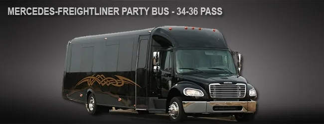Mercedes Freightliner Party Bus, available with a chauffeur in Los Angeles