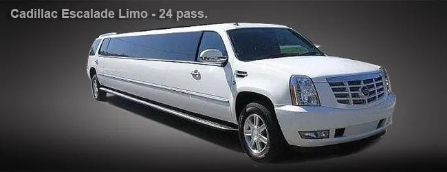 White Cadillac Escalade stretch limo for up to 24 passengers