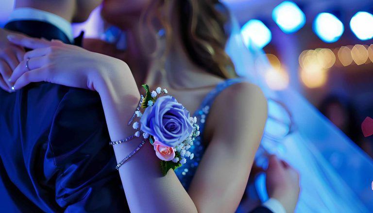 Wrist corsage at a homecoming dance